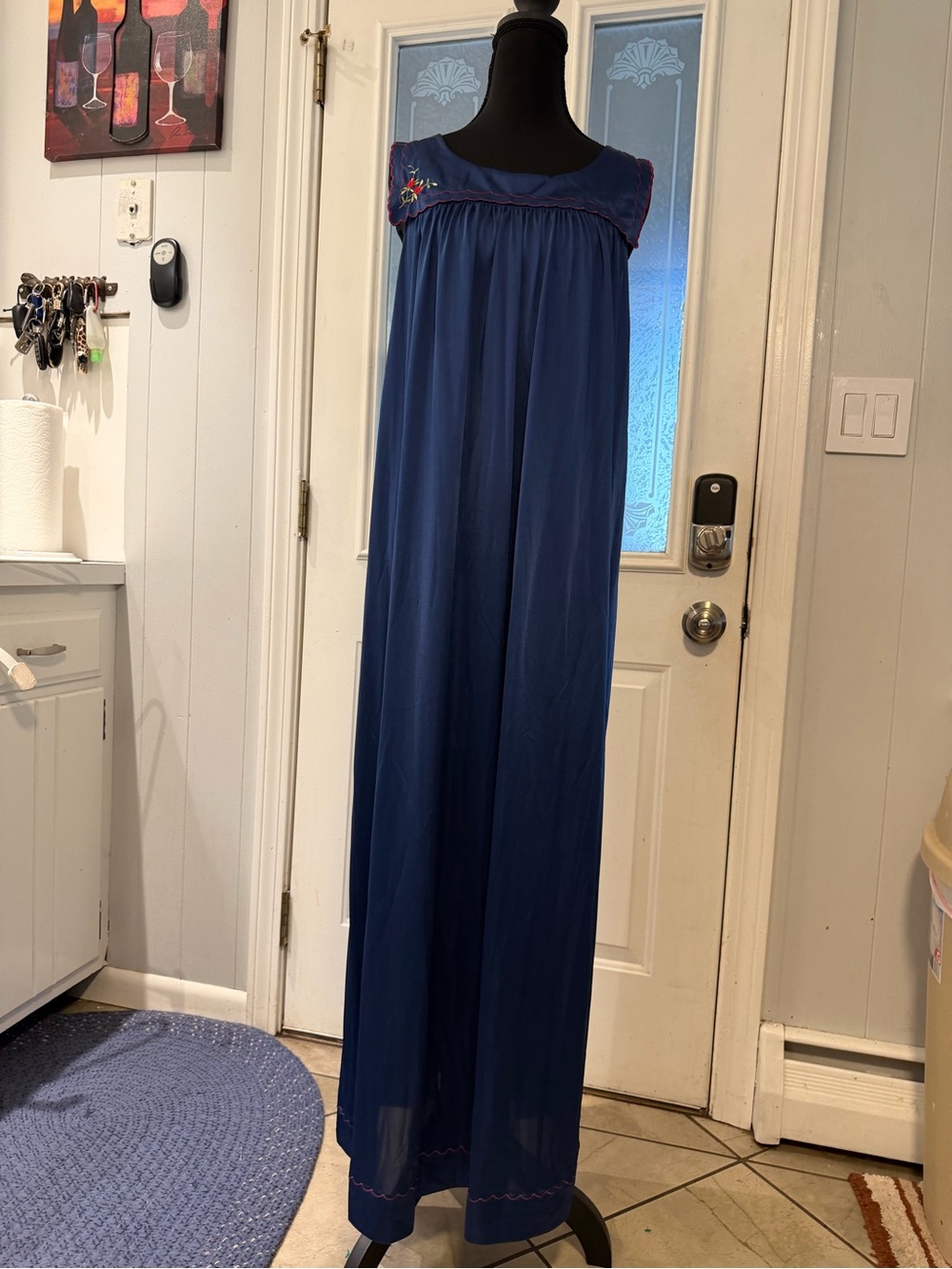 Shadowline Navy Maxi Nightgown with Embroidered Yoke